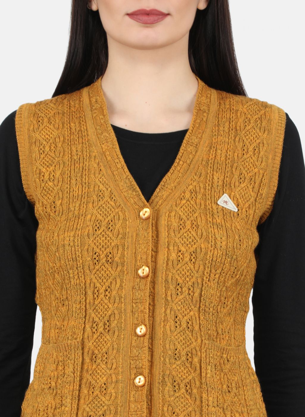 Women Yellow Self Design Cardigan