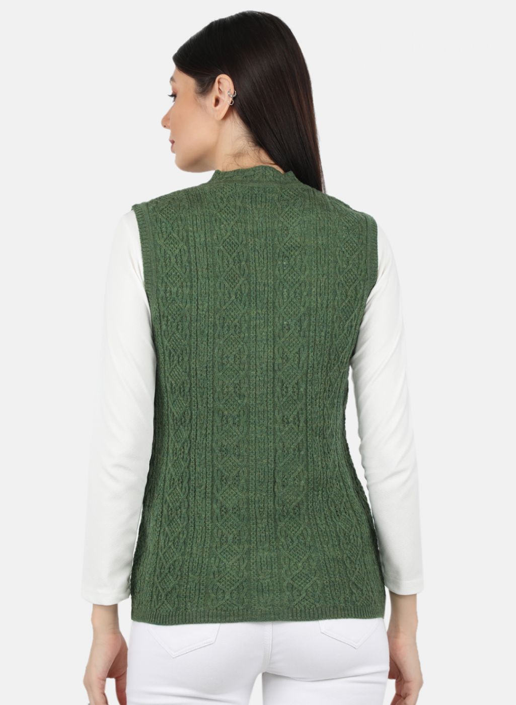 Women Olive Self Design Cardigan