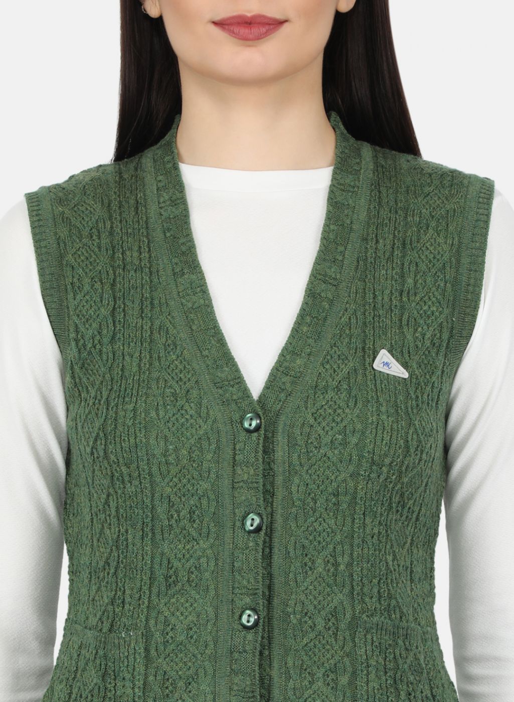 Women Olive Self Design Cardigan