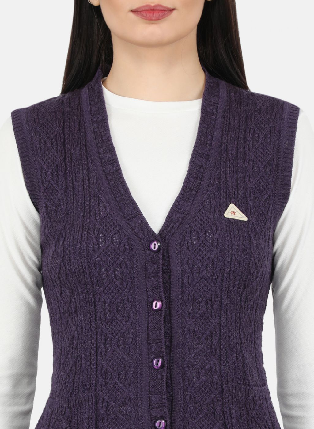 Women Purple Self Design Cardigan