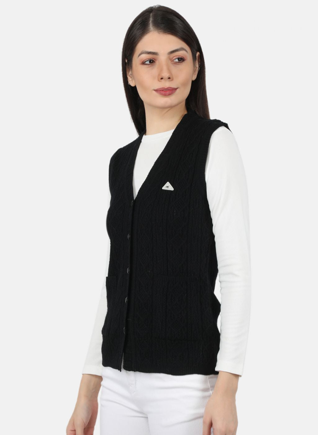 Women Black Self Design Cardigan