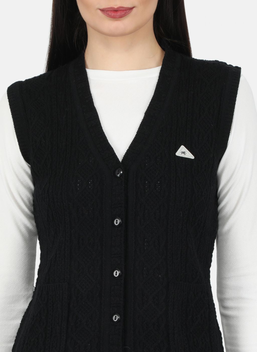 Women Black Self Design Cardigan