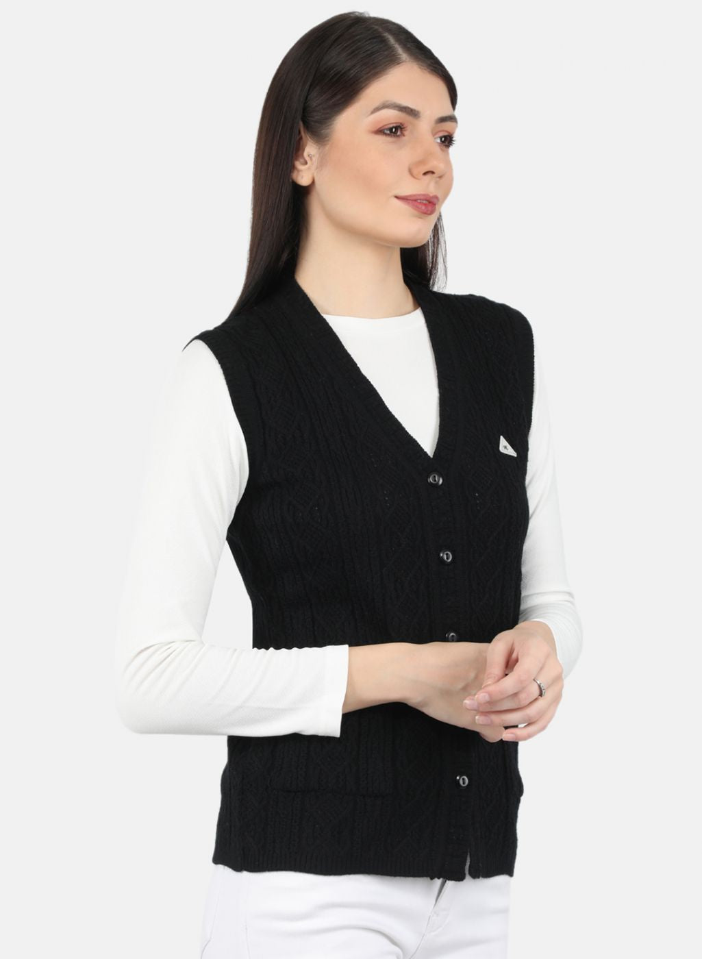 Women Black Self Design Cardigan