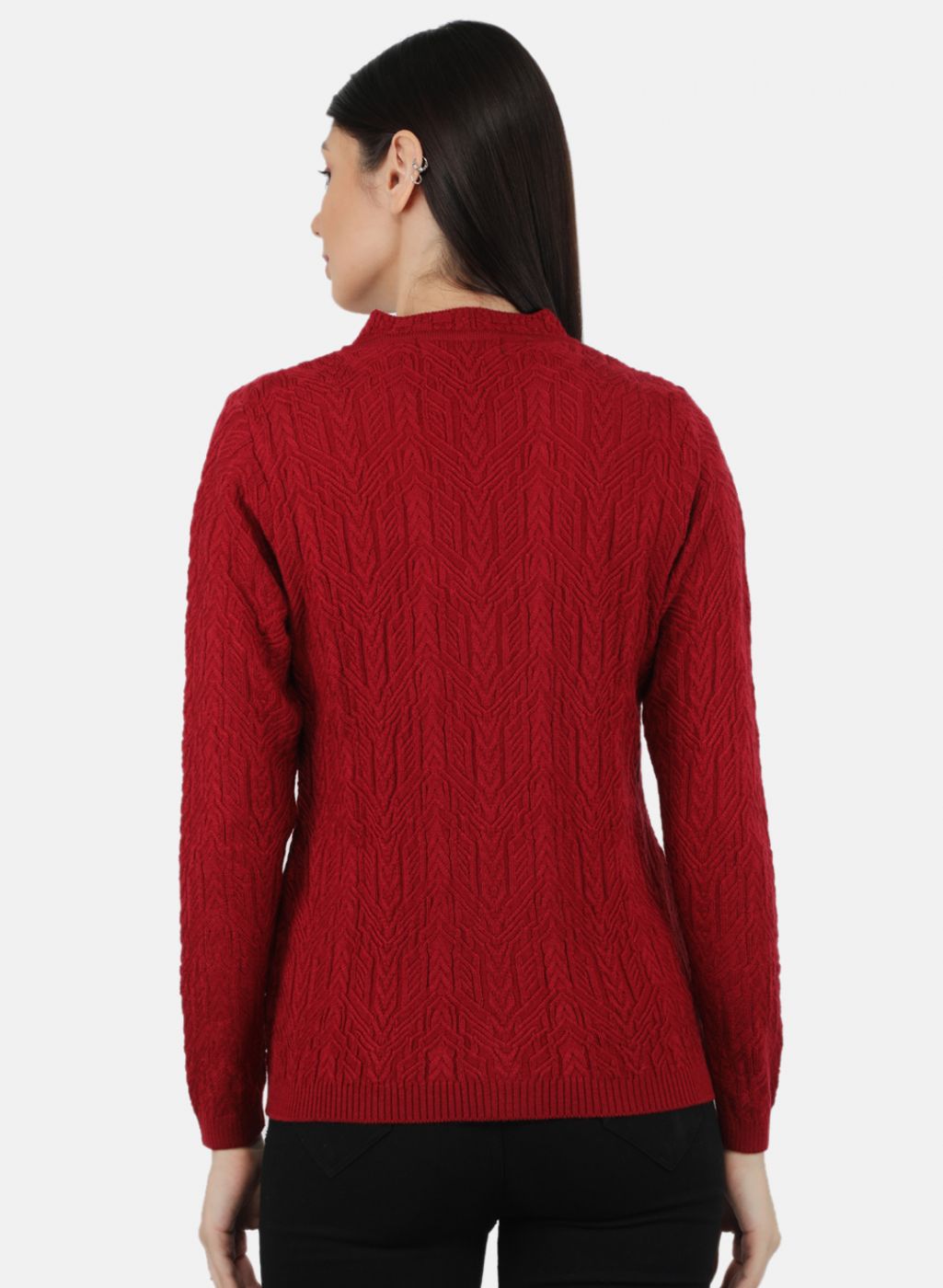 Women Maroon Self Design Cardigan