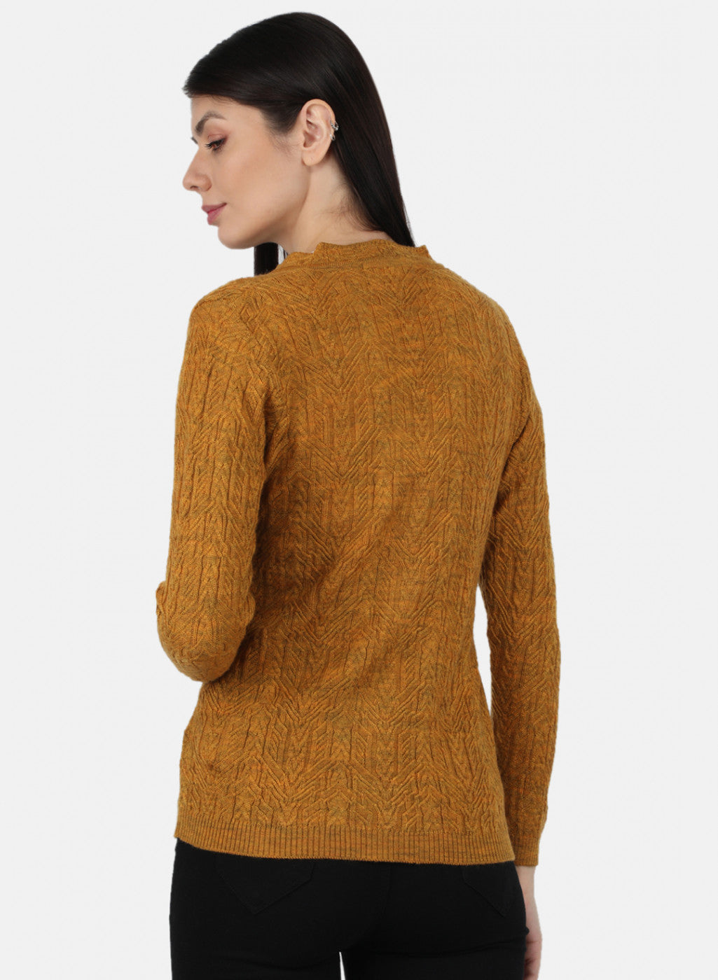 Women Yellow Self Design Cardigan