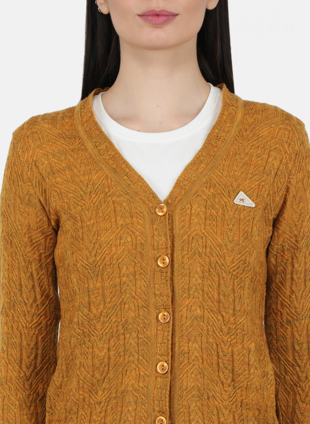 Women Yellow Self Design Cardigan