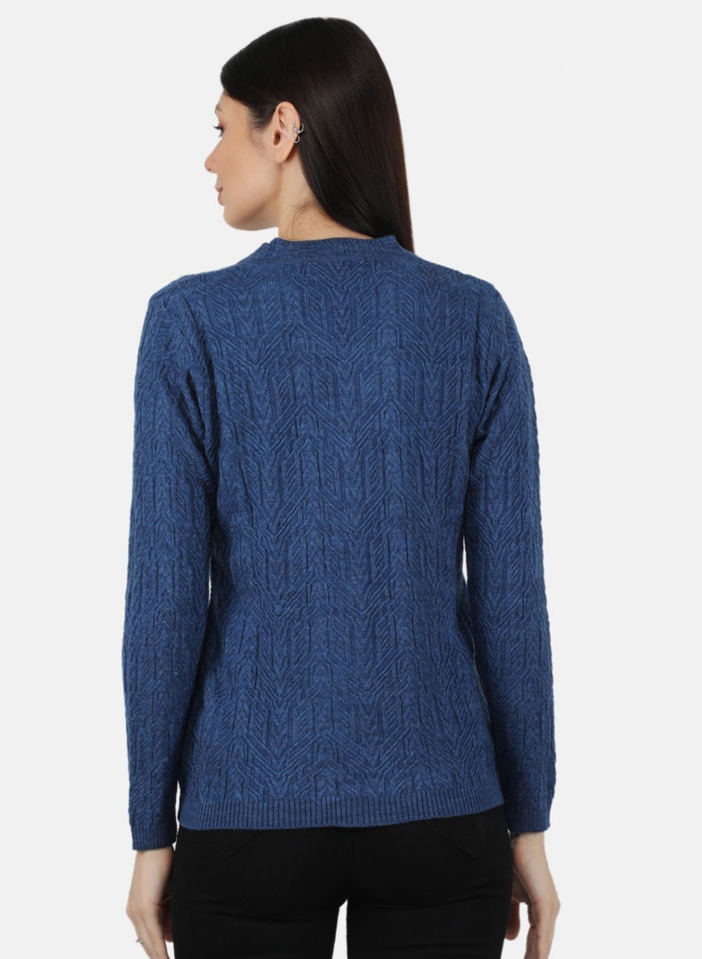 Women Blue Self Design Cardigan