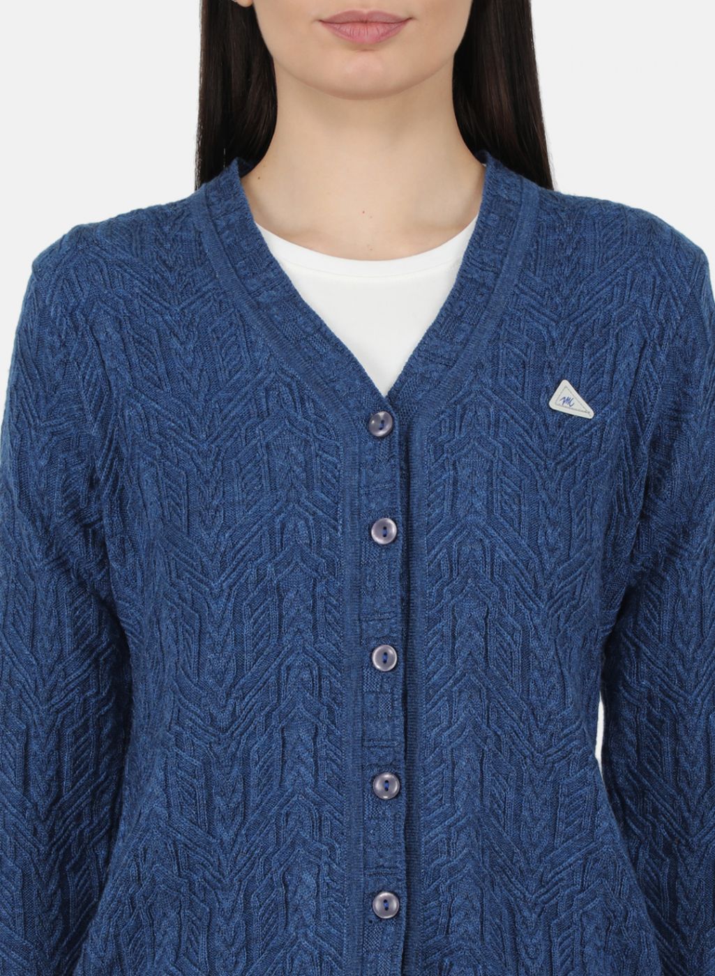 Women Blue Self Design Cardigan