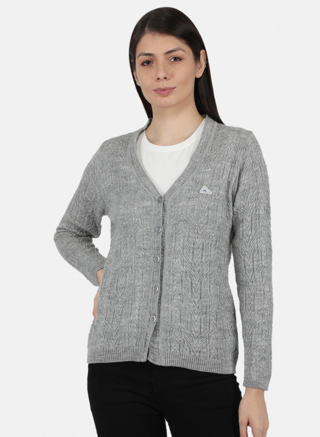 Women Grey Self Design Cardigan