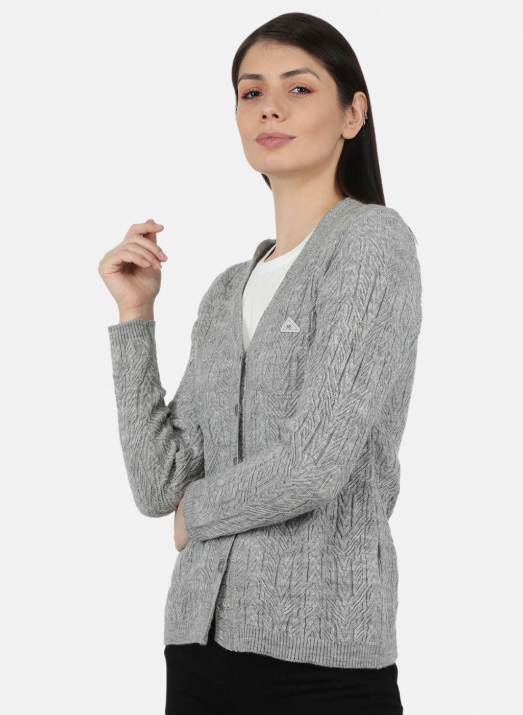 Women Grey Self Design Cardigan