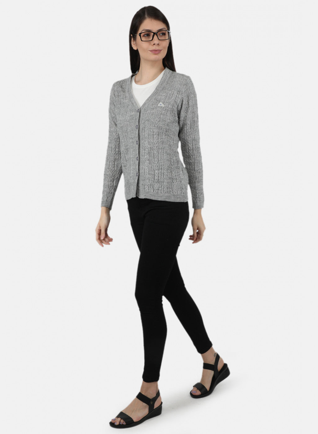 Women Grey Self Design Cardigan