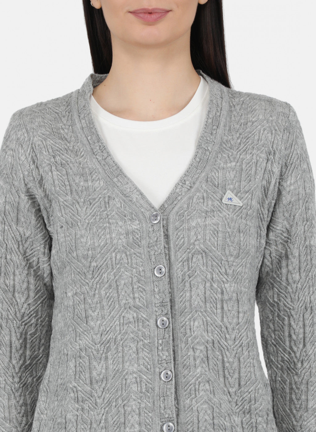 Women Grey Self Design Cardigan