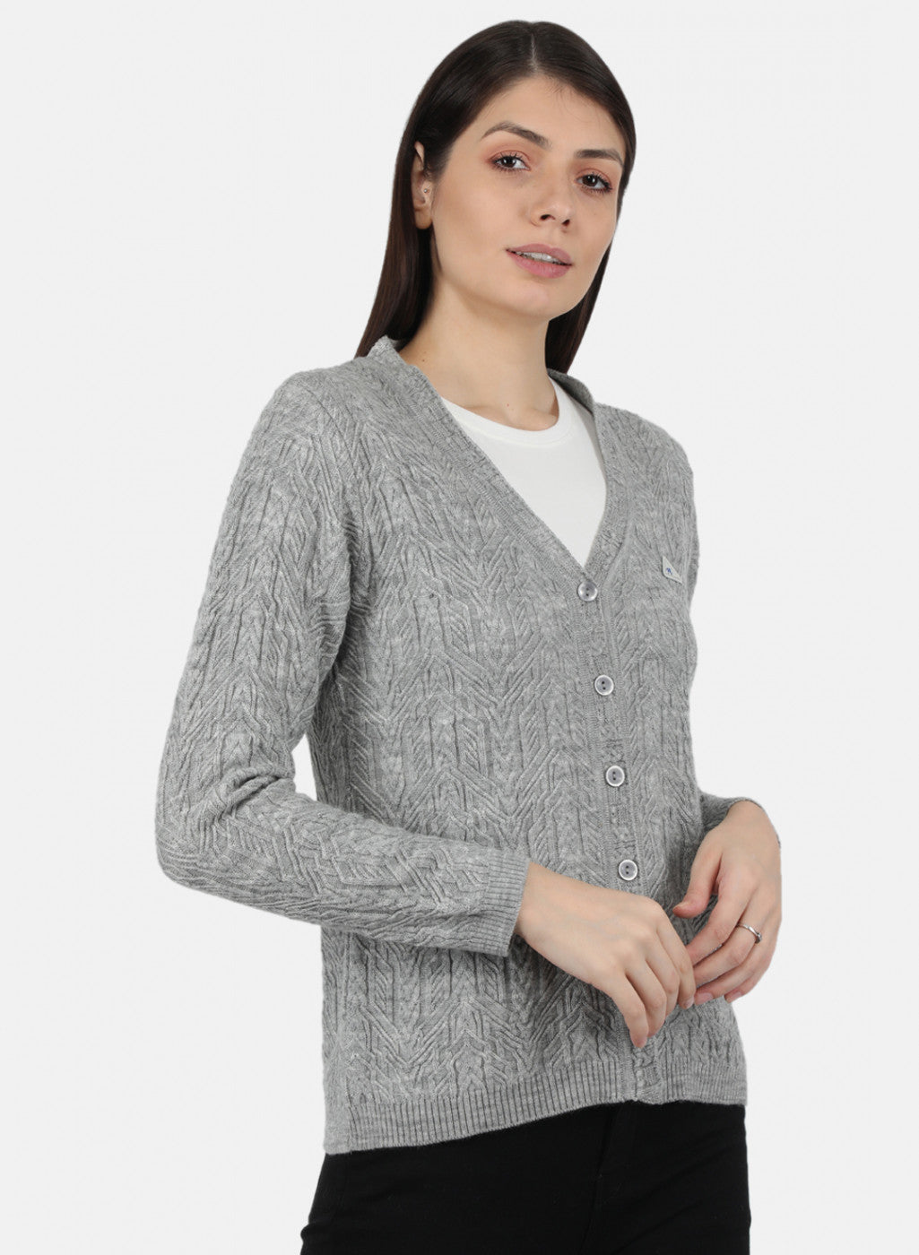 Women Grey Self Design Cardigan