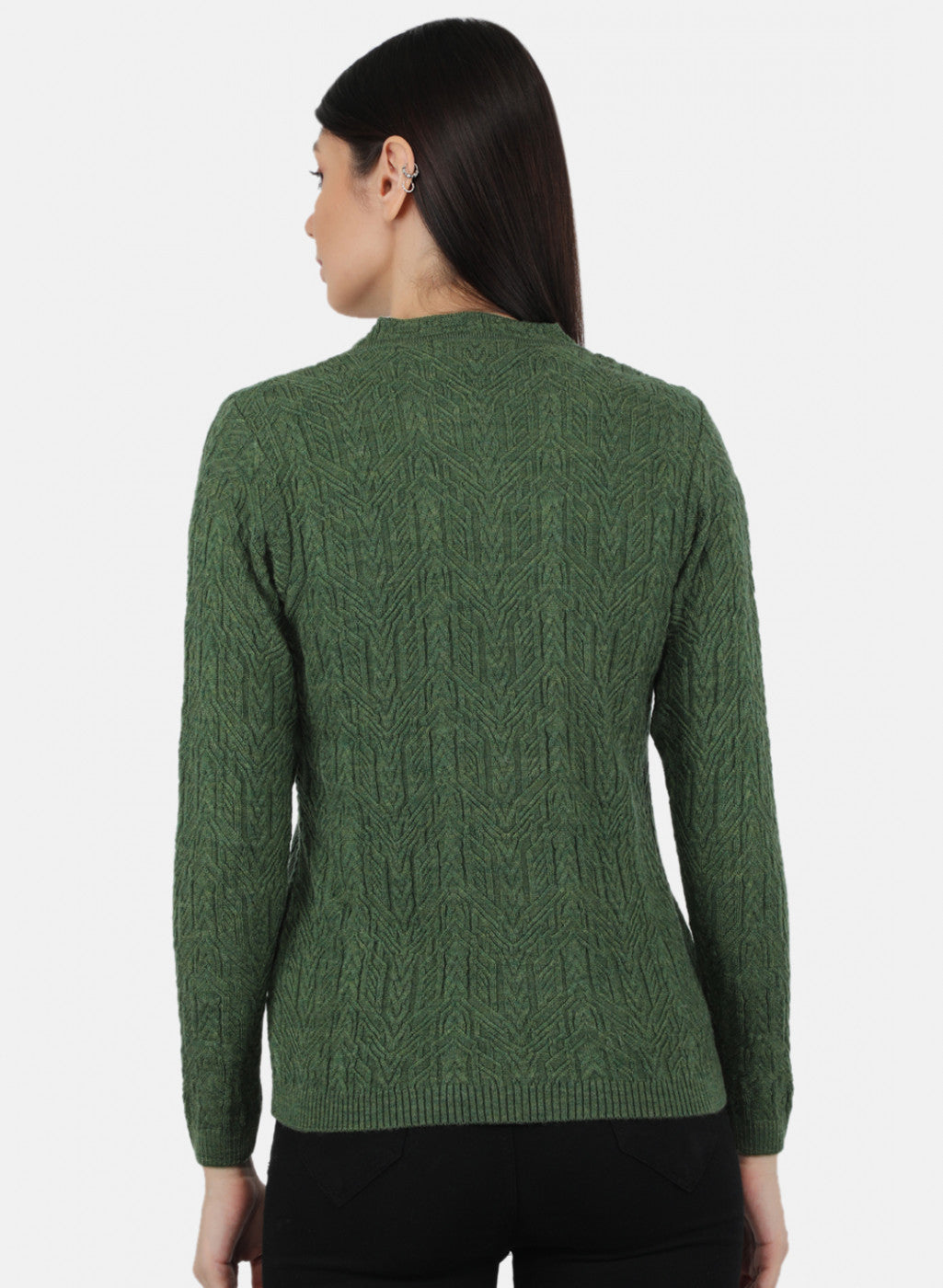 Women Olive Self Design Cardigan