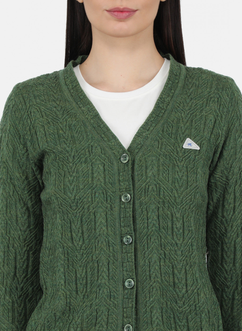 Women Olive Self Design Cardigan