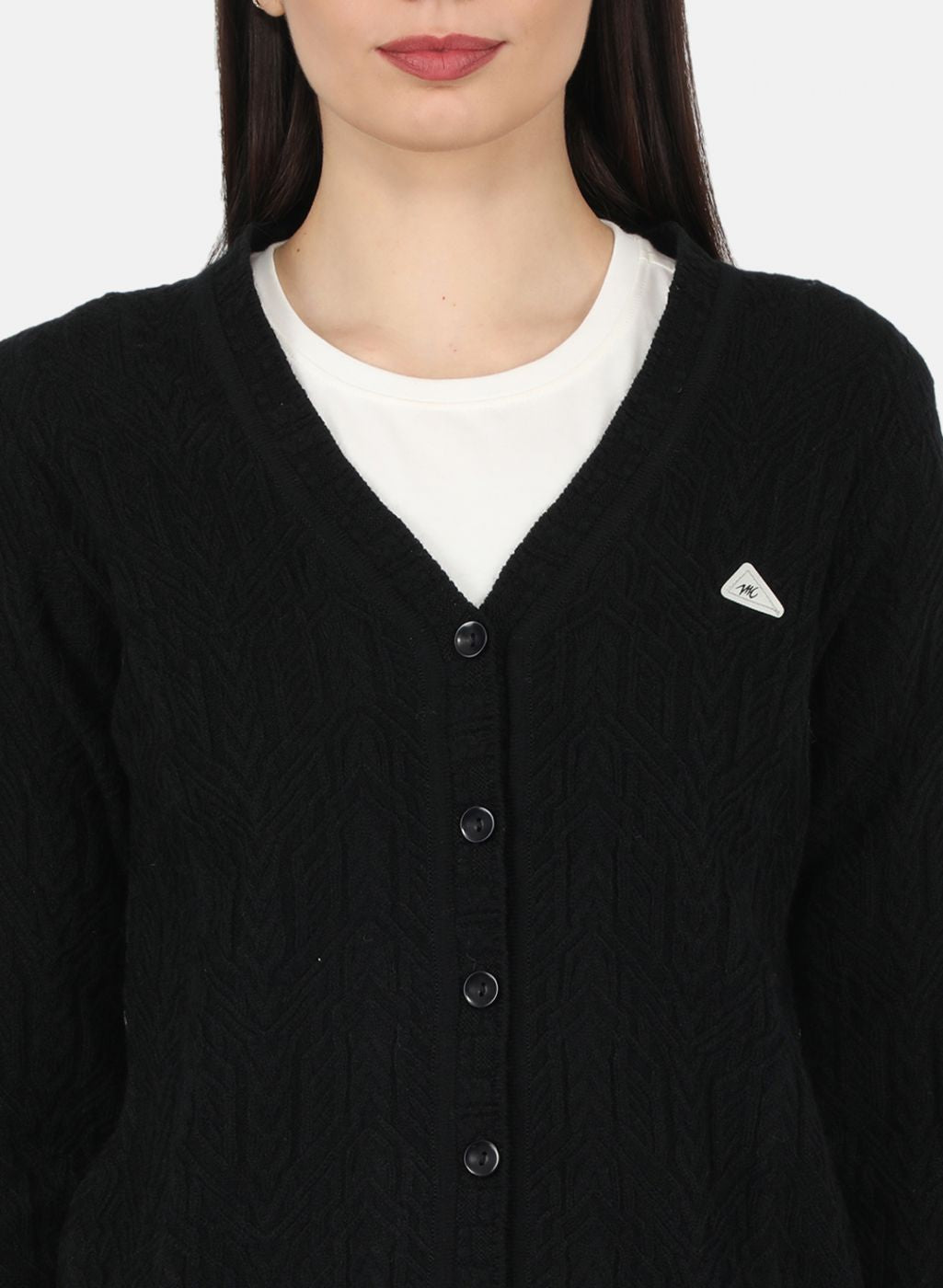 Women Black Self Design Cardigan