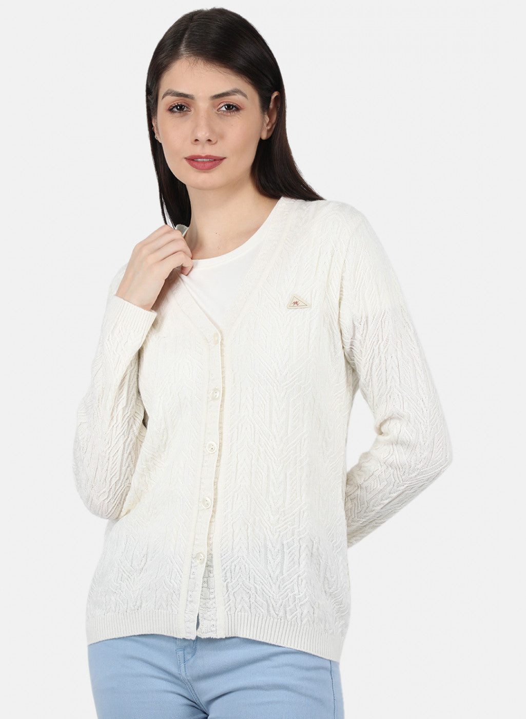 Women White Self Design Cardigan