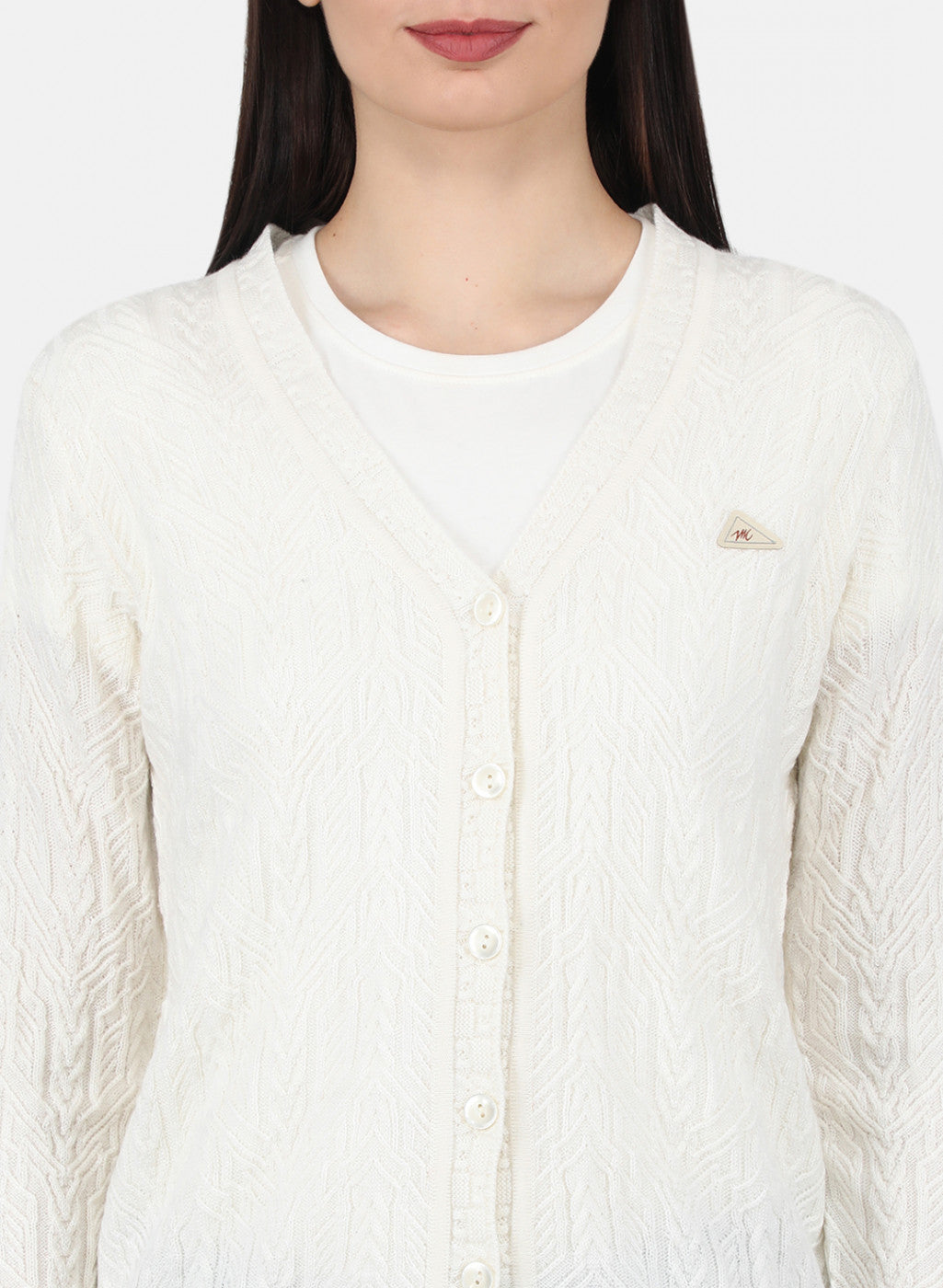 Women White Self Design Cardigan