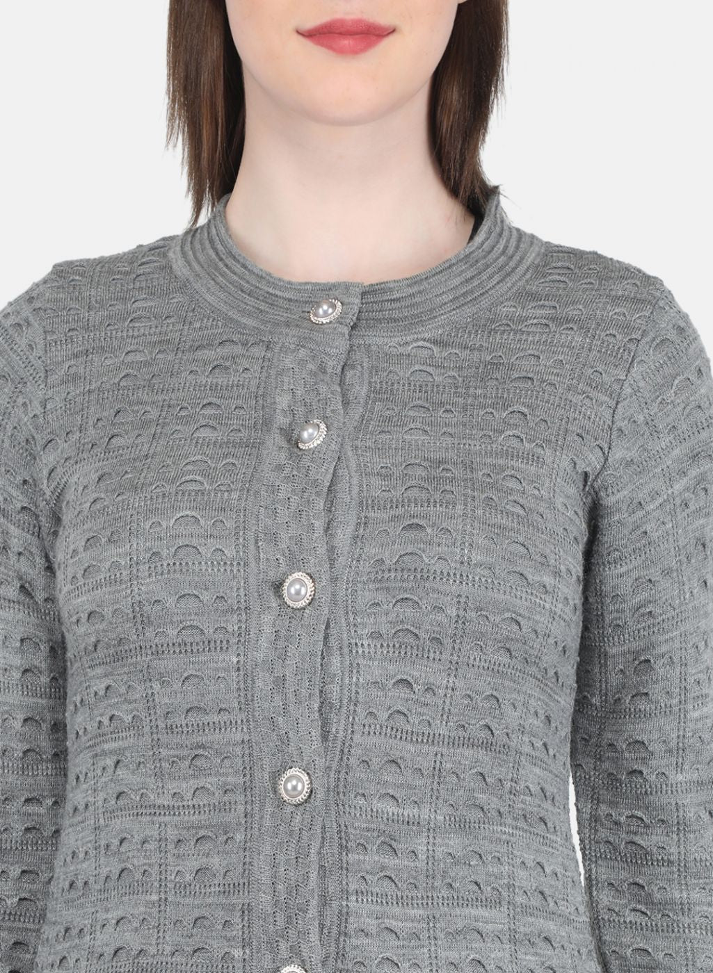 Women Grey Self Design Cardigan