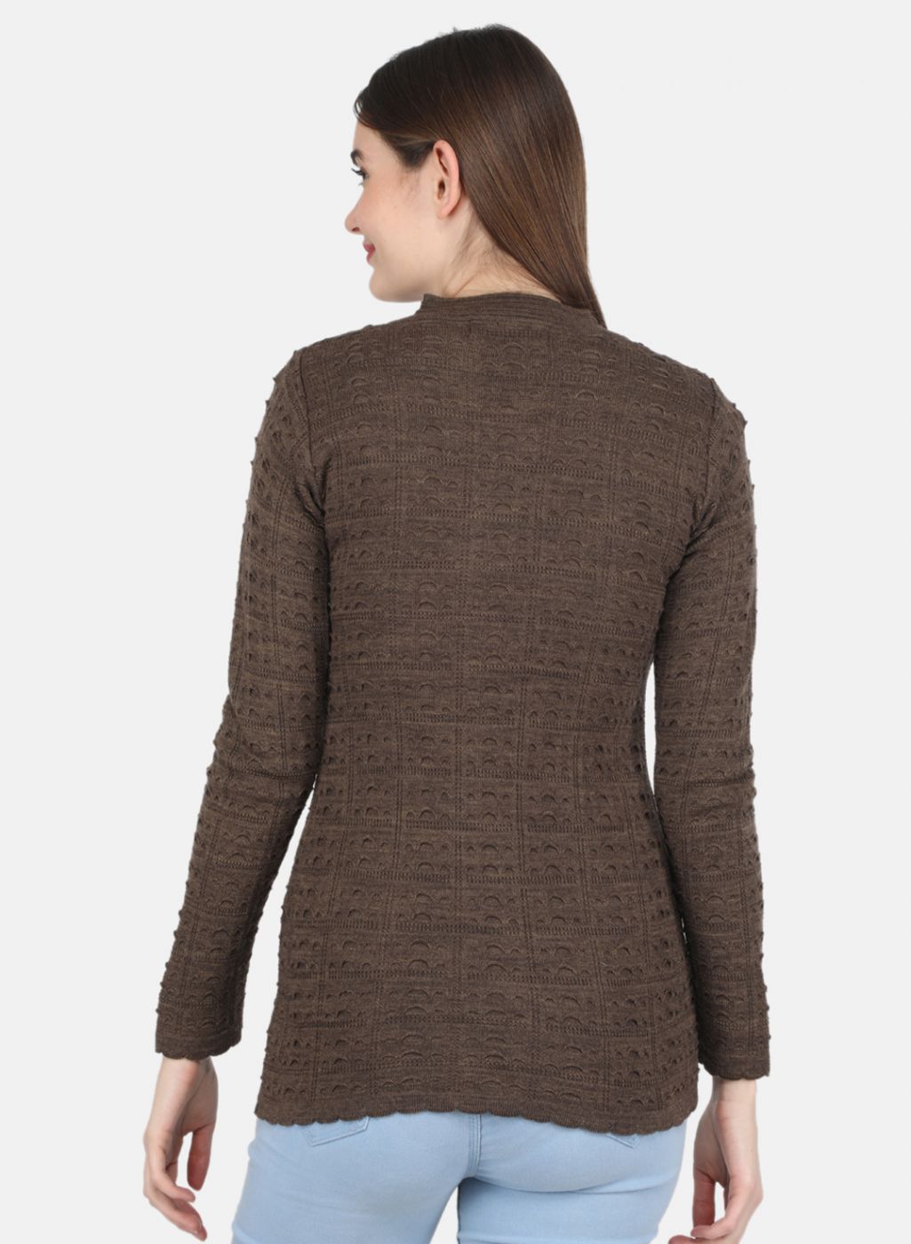 Women Brown Self design Cardigan