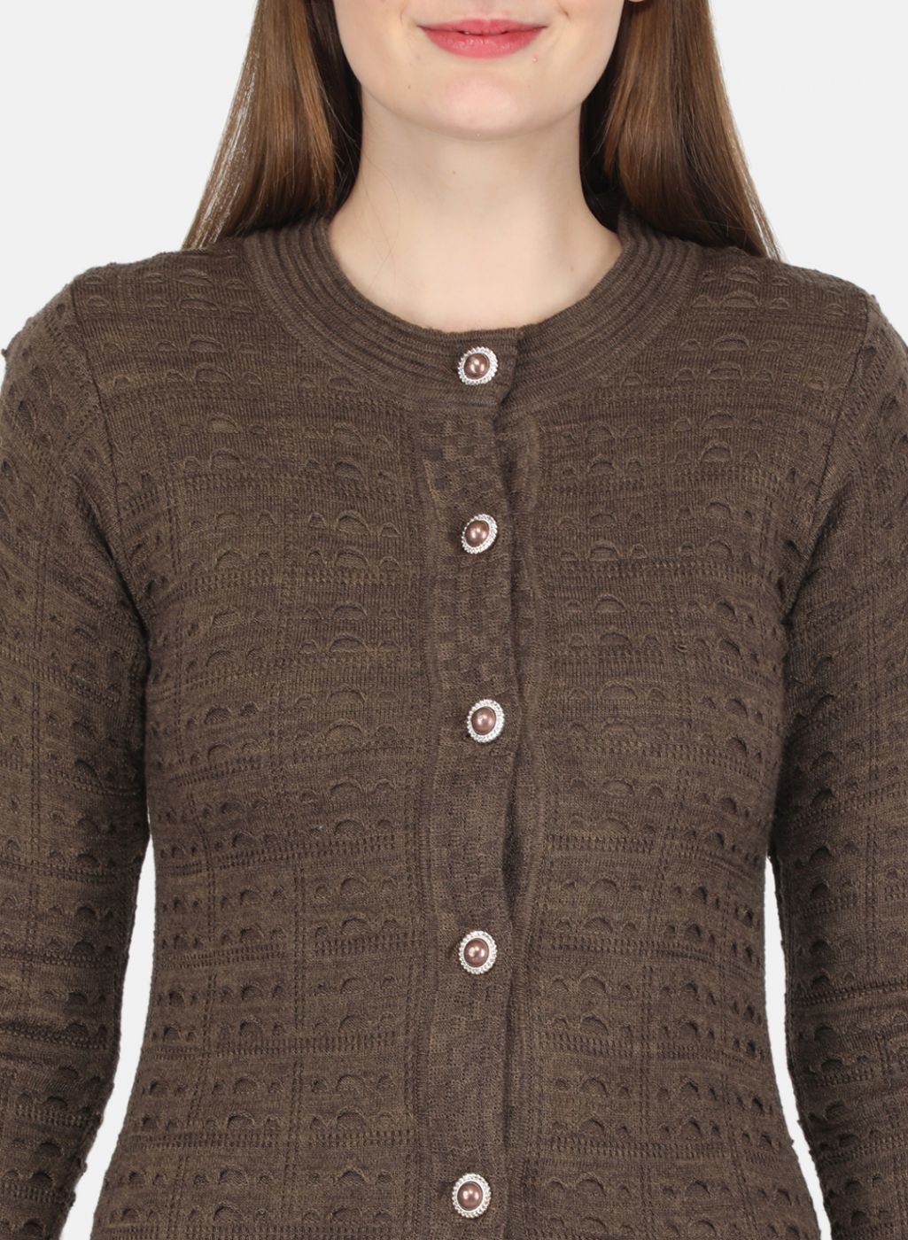 Women Brown Self design Cardigan