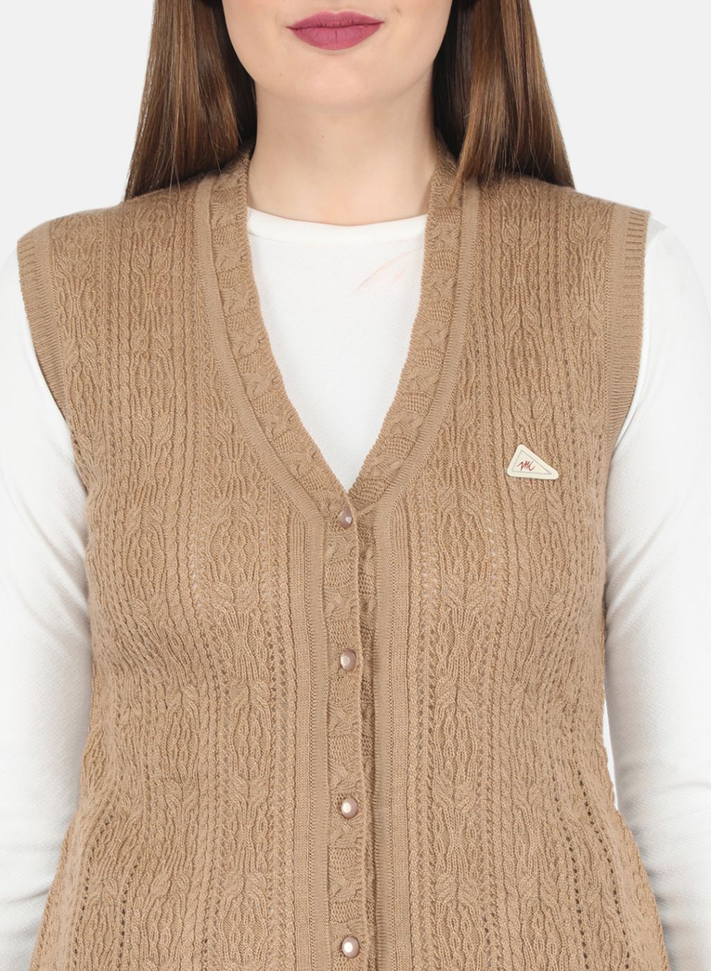 Women Beige Self design Cardigan