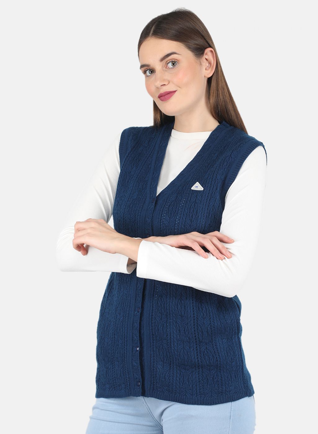 Women Blue Self design Cardigan