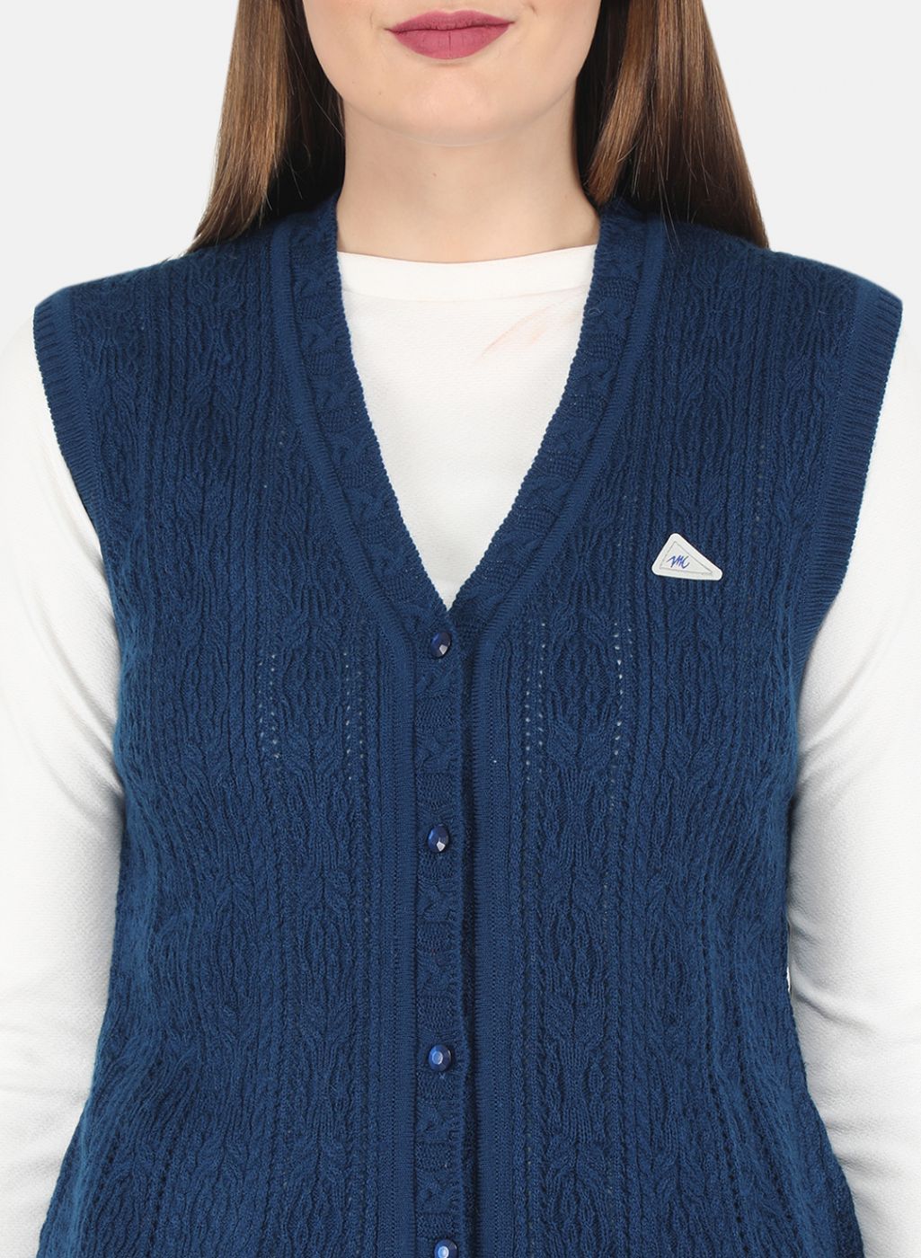 Women Blue Self design Cardigan