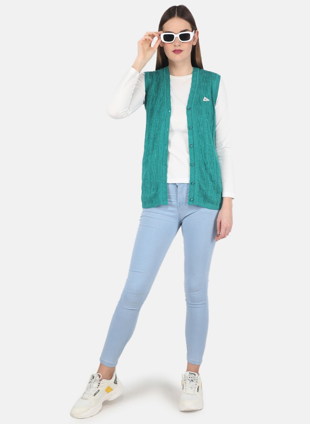 Women Green Self design Cardigan