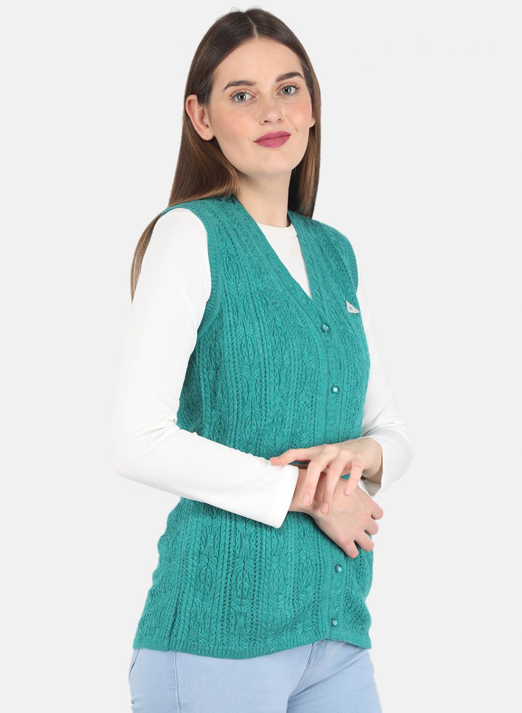 Women Green Self design Cardigan