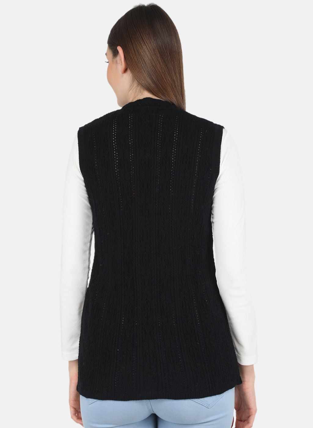 Women Black Self design Cardigan