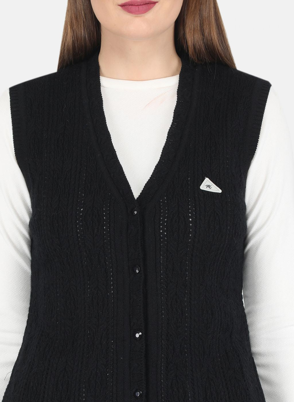 Women Black Self design Cardigan