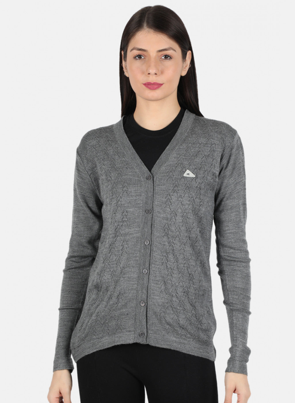 Women Grey Self Design Cardigan