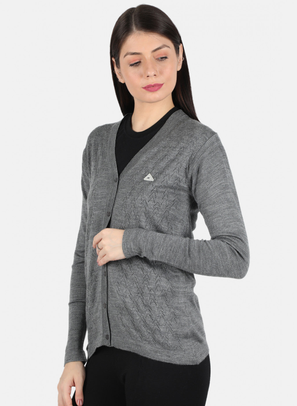 Women Grey Self Design Cardigan