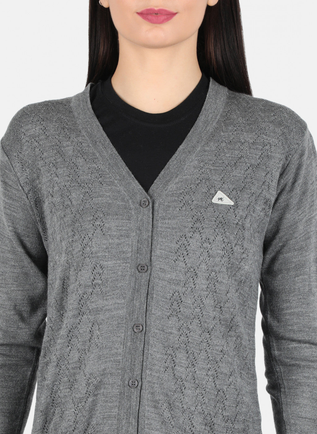 Women Grey Self Design Cardigan