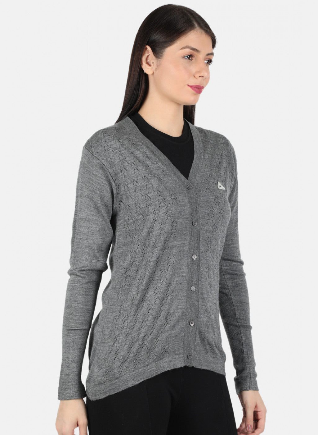 Women Grey Self Design Cardigan