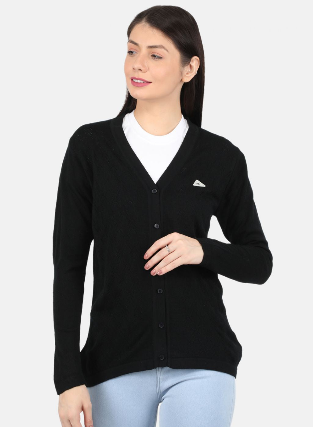 Women Black Self Design Cardigan