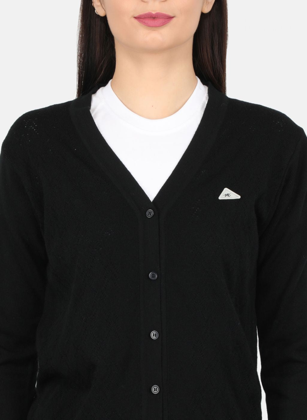 Women Black Self Design Cardigan