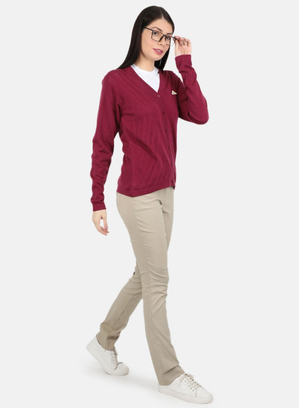 Women Purple Self Design Cardigan