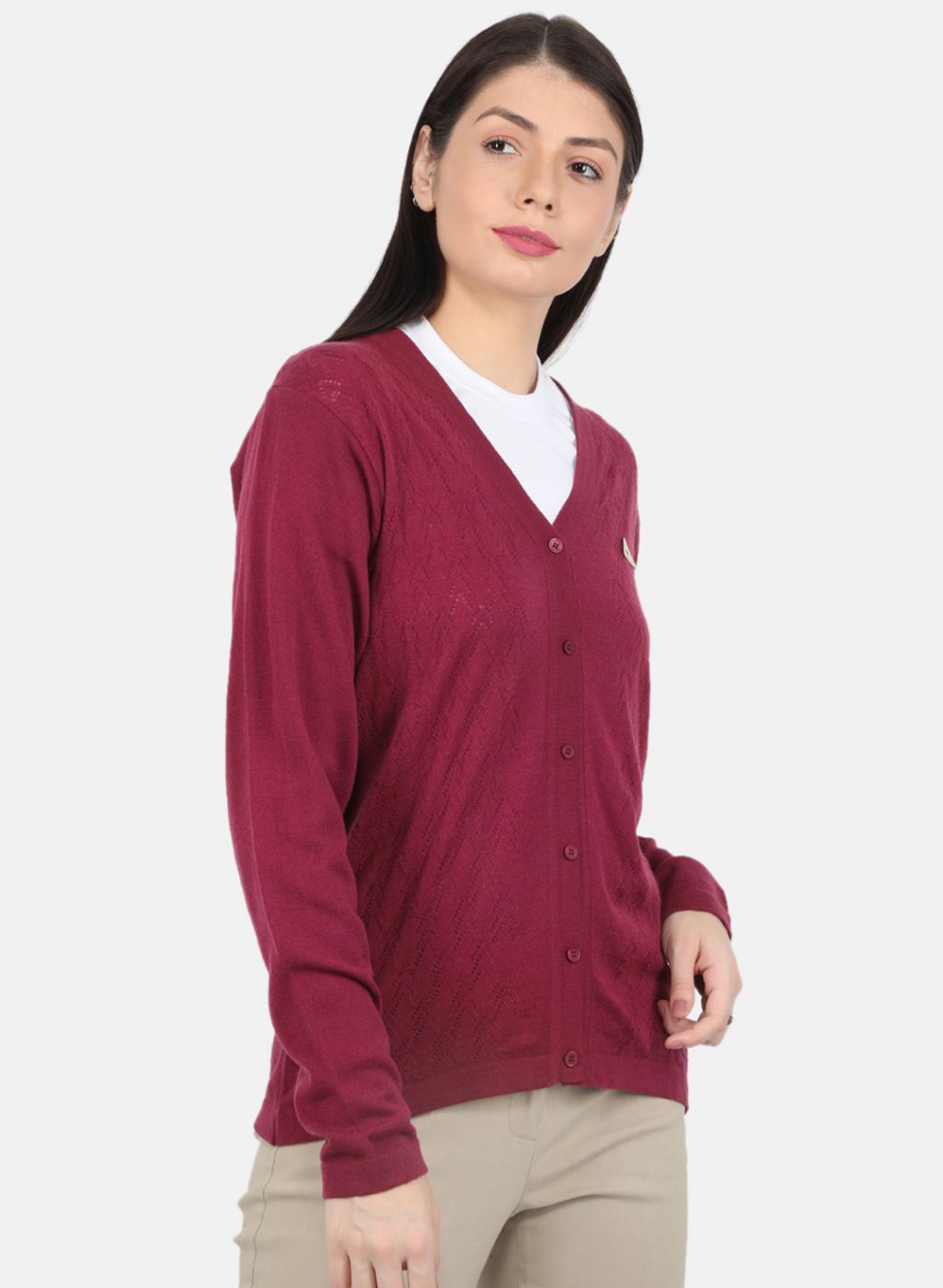 Women Purple Self Design Cardigan