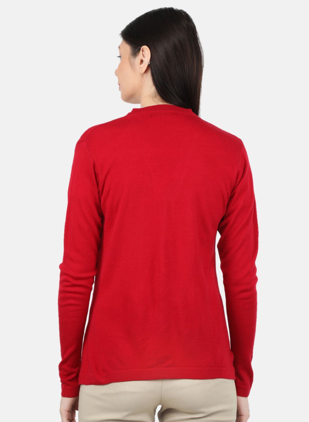 Women Red Self Design Cardigan