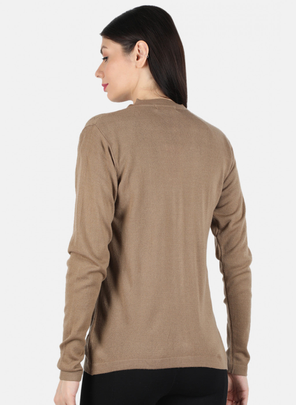 Women Brown Self Design Cardigan