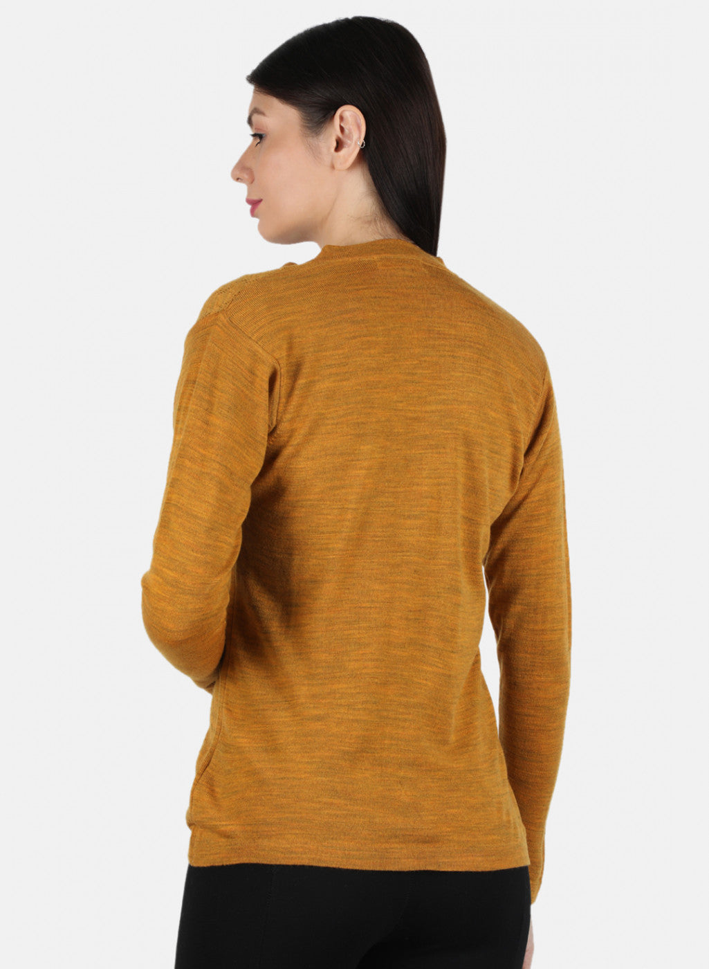 Women Mustard Self Design Cardigan