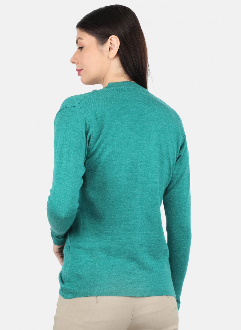 Women Green Self Design Cardigan