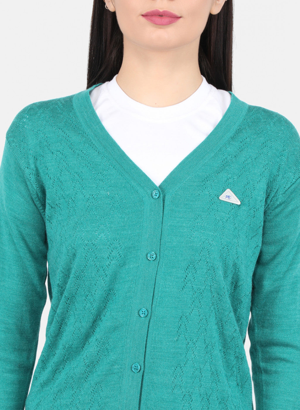 Women Green Self Design Cardigan