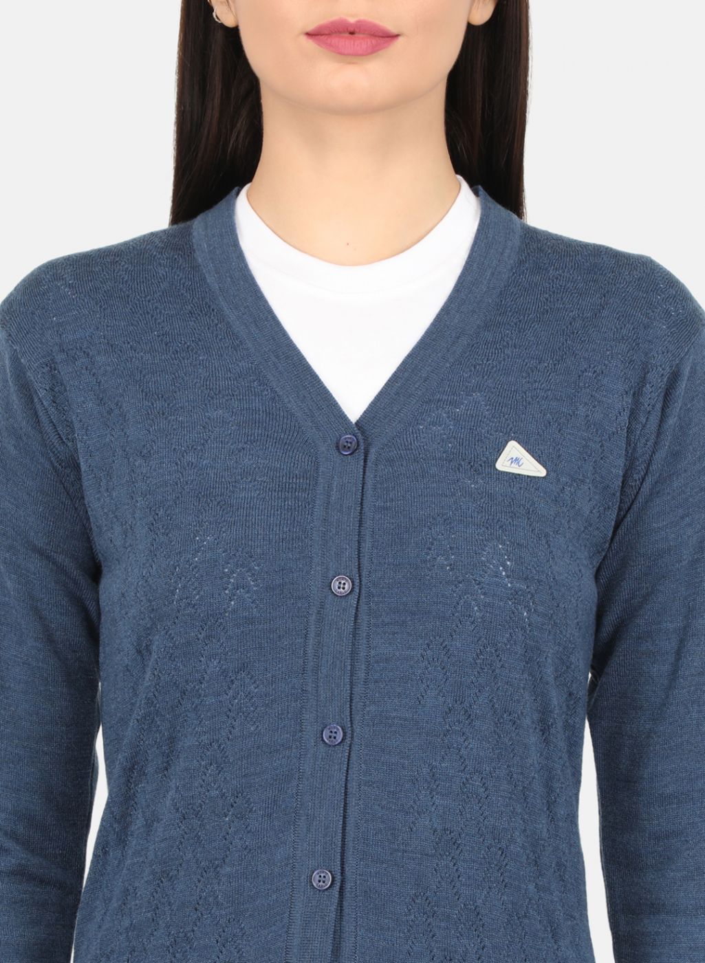 Women Blue Self Design Cardigan