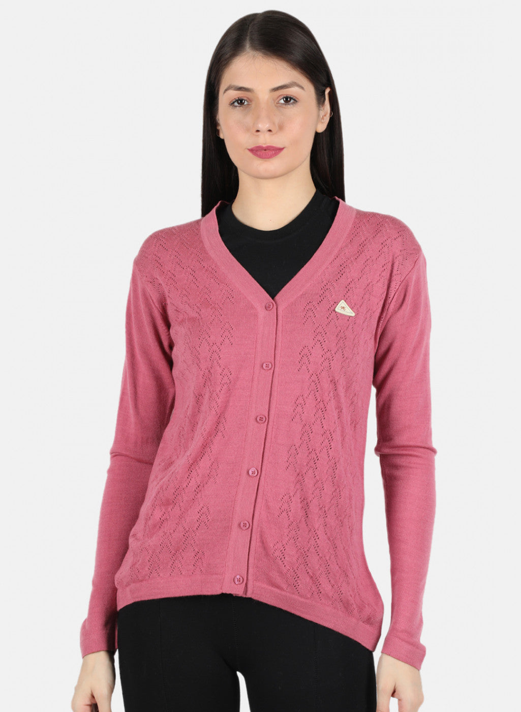 Women Pink Self Design Cardigan