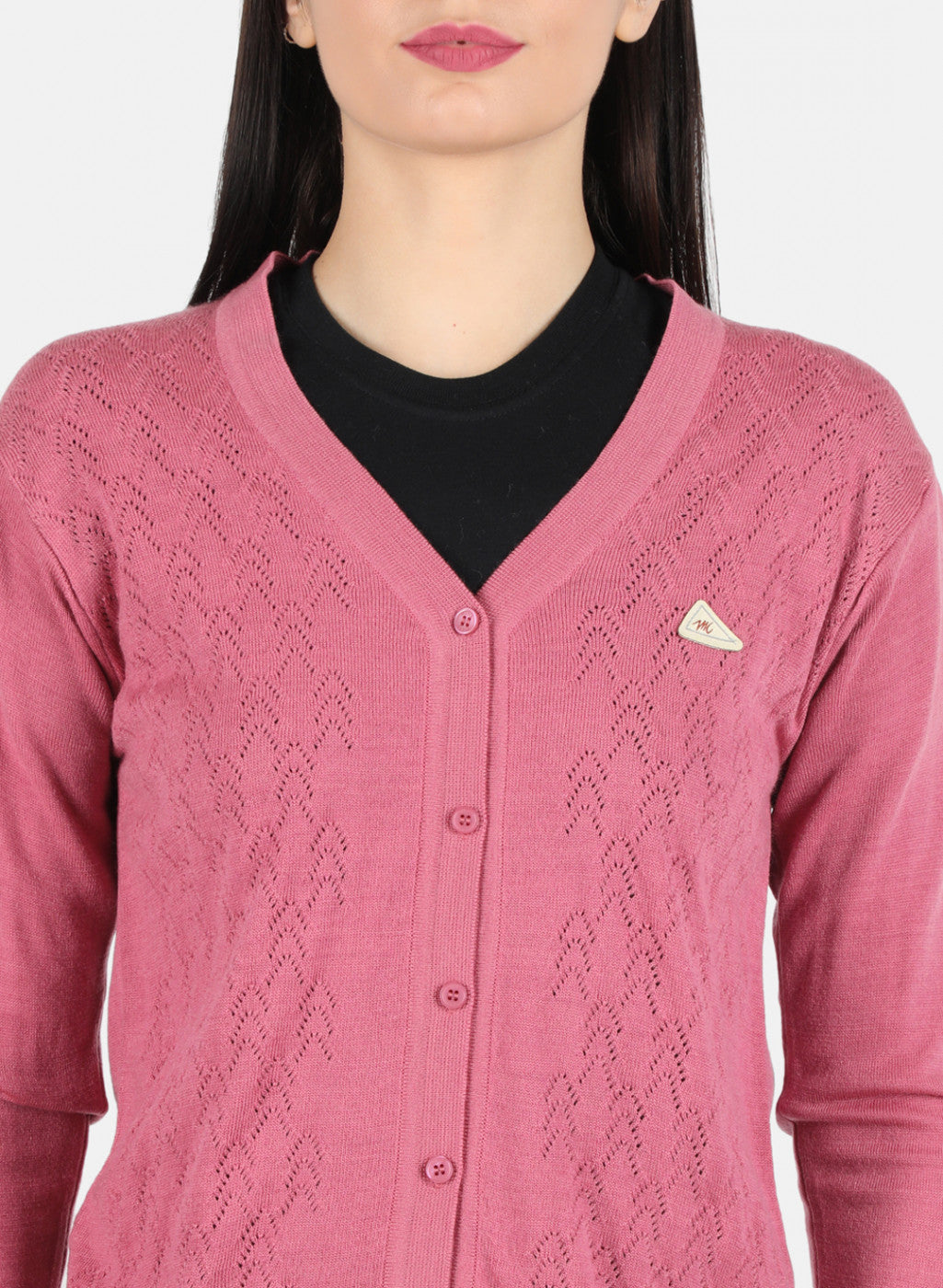 Women Pink Self Design Cardigan