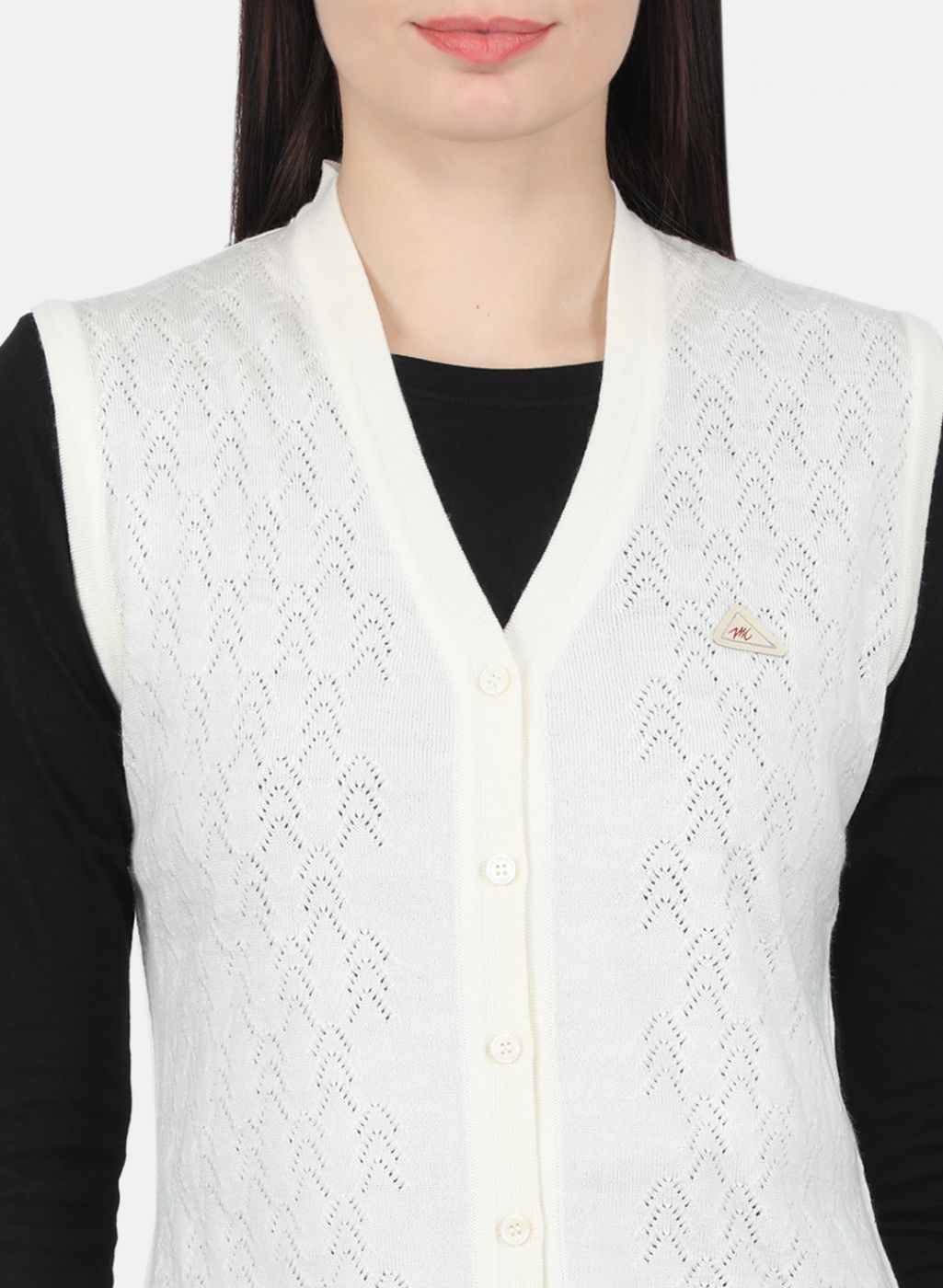 Women White Self Design Cardigan