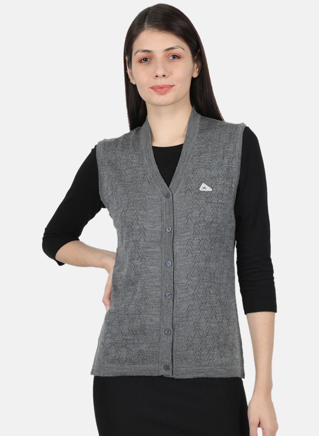 Women Grey Self Design Cardigan